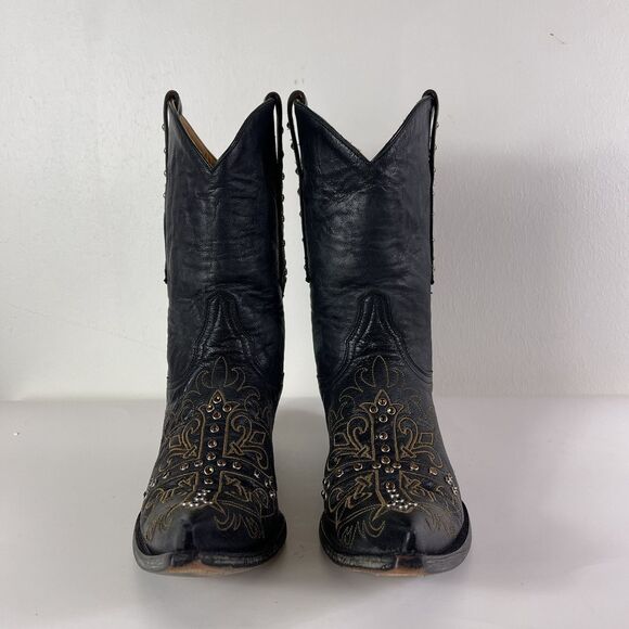 Old Gringo Black Heeled Boots with Gold Embroidery - Picture 2 of 11